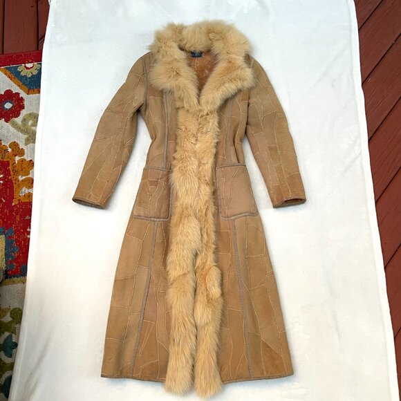 Vintage KRYOS Paris Shearling Sheepskin Coat with Fox Collar and panels IT 40 - Picture 12 of 13
